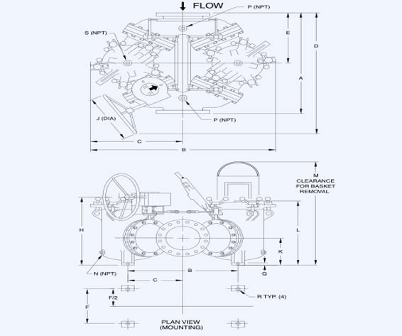 Large Duplex Strainer Technical Drawing