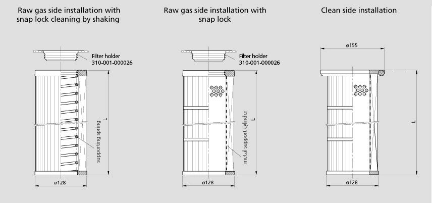 Technical drawing of cartridge filter