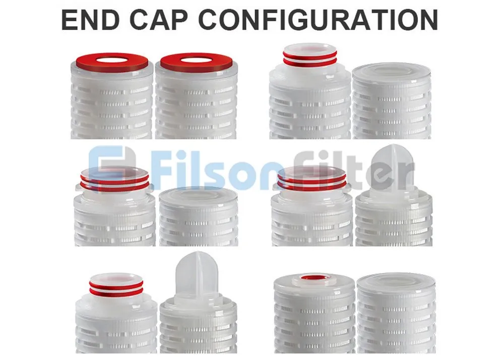 Pleated membrane filter cartridge end cap configuration